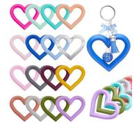 SOFPLATE 16Pcs 16 Colors Silicone Heart Beading Ring Silicone Bead Rings Colorful Keychain Beadable Focal Loop with Holes Bead Connectors for jewellery Making DIY Pen Keychains Car Charms Hanging Craf