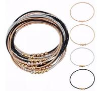 SOFPLATE 16Pcs 4 Colors Guitar String Bracelet Stainless Steel Coil Bracelets Bulk Silver Gold Black Beaded Multi Strand Stackable Stretch Bangles for Woman Birthday Gift Jewellery Making Supplies