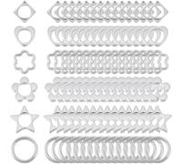 SOFPLATE 180Pcs 6 Styles Circle Bead Frames Silver Hollow Flower Spacer Beads Metal Star Square Heart Shaped 2 Holes Connector Loose Spacers for Bracelets Earrings Jewellery Making Keychains DIY Craft