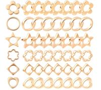 SOFPLATE 180Pcs 6 Styles Flower Frame Bead Hollow Bead Frame Gold Small Heart Flat Round Star Square CCB Plastic Double Hole Link Connectors Findings for Jewellery Making Bracelets Earrings DIY Crafts