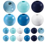SOFPLATE 180Pcs Blue Wood Bead Round Wooden Beads 16mm Smooth Ball White Ocean Colorful Natural Farmhouse Loose Spacer Beads for Jewellery Making Bracelets Necklaces Earrings Supplies DIY Decorations