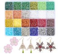 SOFPLATE 18400Pcs 24 Styles Glass Bugle Beads Embroidery Seed Beads Small Mini Colorful Two Cut Hexagon Tube 3 x 2mm Sewing Spacer Bead Kits for Jewellery Bracelets Necklaces Clothes DIY Making Crafts