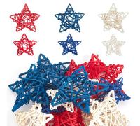 SOFPLATE 18Pcs 2 Sizes Patriotic Vase Fillers Bulk Independence Day Rattan Stars 4th of July Wicker Ball America Veterans Party Red White and Blue Stars for Crafts Table Vase Bowl Fillers Ornament
