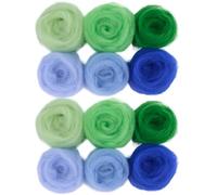 SOFPLATE 18Pcs 6 Colors Wool Roving Bulk Needle Felting Yarn Blue Green Mixed Color Ocean Forest Art Design Wet Felt Handcraft Fibre Wool Yarn for Blending Weaving DIY Craft Materials Supplies Adults