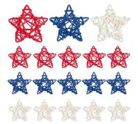 SOFPLATE 18Pcs Independence Day Rattan Stars Bulk Red White Blue Wooden Stars Decor 2.36 Inch Small Wicker Rattan Ball Vase Bowl Filler 4th of July Decorations for Home Wedding Party Veterans Decor