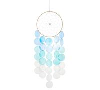 SOFPLATE 1Pc 25.8 Inch Blue Shell Wind Chimes with Bamboo Ring Dream Catchers Ocean Wind Chime Boho Coastal Hanging Decor Handmade Natural Seashell Hanging Ornament for Home Patio Garden Balcony Porch