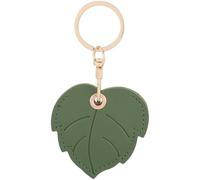SOFPLATE 1Pc Green Leaf Leather Keychain Door Entry Key Fob Holder Round Card Holder Keychain Spring Protective Cover with Keyring for GPS Tracker Smart Tag Access Control Card RFID Proximity Token