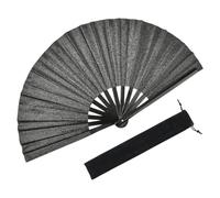 SOFPLATE 1Pc Large Clack Hand Rave Fan Black Glitter Folding Fan with Velvet Pouch 13.58" Closed 25.59" Open Portable Sparkly Bamboo Handheld for EDM Festival Party Pride Dance Drag Queen Beach Summer