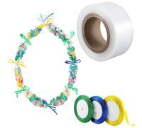 SOFPLATE 2.17in x 328ft Candy Graduation Lei Ribbon Graduation Lei Making 3 Rolls Colorful Polyester Ribbon Rectangle Tubing Clear Plastic Hawaiian Film Storage Bags for DIY Party Crafting Supplie