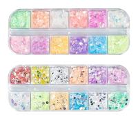 SOFPLATE 2 Box 24 Colours Nail Glitter Kit Irregular Nail Foil Iridescent Flakes Butterfly Sequins 12 Grids Each for DIY Acrylic Nails Art Supplies Festival Makeup Spring Summer Manicure Decoration