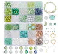 SOFPLATE 2 Box 2488Pcs Green Bead Bracelet Kit 8mm Acrylic Round Beads Crystal Seed Beads with Hollow Frame Bead Earwires Accessories for Jewellery Making Supplies DIY Bracelet Necklace Earring Crafts