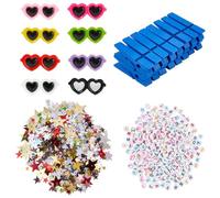 SOFPLATE 2 Box 400Pcs 60 Sets Cheer Pins Spirit Clips Clothes Pins Cheer Craft Kit with Wood Spirit Clips Letter Beads Eyeglass Resin Bear Charms Star Sequins for Cheerleading Party Gifts DIY Decor