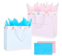 SOFPLATE 2 Colors 2Pcs Flower Party Favor Bags Gift Wrap Envelope Bags Large Spring Floral Bird Printed Rectangle Present Package with Rope Handle Tissue Paper for Wrapping Wedding Party Decorations