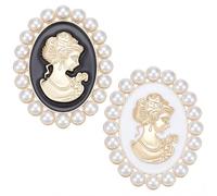 SOFPLATE 2 Style Vintage Cameo Brooches for Woman Victorian Cameo Brooch Pin with Pearl Frame European Beauty Lady Portrait Lapel Pins for Scarf Badge Collar Tie Corsage Clothes Accessories Jewellery