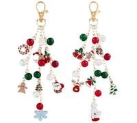 SOFPLATE 2 Styles Christmas Purse Charms Decorative Bag Keychain Charm Bulk Aesthetic Snowflake Wreath Snowman Deer Santa Claus Rhinestones Stocking Enamel Keychain for Keychain Bags Backpack Gift