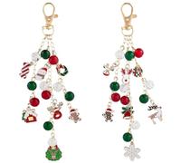 SOFPLATE 2 Styles Christmas Themed Purse Charms Christmas Keychains Set Bulk Aesthetic Bell Snowflake Wreath Snowman Deer Santa Claus Stocking Enamel Charm for Keychain Bags Backpack Decorations Gift