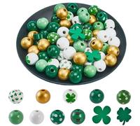 SOFPLATE 200Pcs 11 Styles St Patricks Day Beads Saint Patricks Day Beads 16mm Large Green White Gold Spring Clovers Round Spot Holiday Focal Wood Beads for Jewelry Making Necklaces DIY Crafts Home