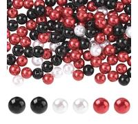 SOFPLATE 200Pcs 3 Colors Black Acrylic Round Beads 10mm Plastic Pearl Beads White Red Small Ball Bubblegum Gum Smooth Loose Spacers Findings Kits for Jewellery Making Bracelets Necklaces DIY Crafting