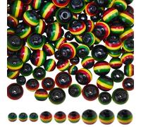 SOFPLATE 200Pcs 3 Styles Rasta Beads African Hair Beads Ghana Jamaica Reggae Striped Black Red Green Yellow Resin Round Ball Smooth Loose Spacers for Jewellery Hair Bracelet Necklace DIY Crafts