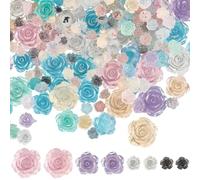 SOFPLATE 200Pcs 4 Styles Flatback Rose Resin Charms Flat Back Flower Cabochons Transparent Colorful 3D Floral Small Aesthetic Decoden Button Embellishments for Hair Clips Phone Case Nail Art DIY Decor