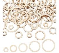 SOFPLATE 200Pcs 5 Styles 10/20/30/40/50mm Flat Wooden Rings Wood Craft Ring Blank Burlywood Circle Frame Wooden Cut Linking Embellishment Ornaments for Home Wall Christmas Tree Crafts DIY Making Decor