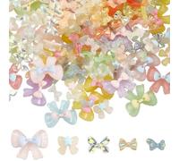 SOFPLATE 200Pcs 5 Styles Bow Flatback Charms Small Resin Embellishments Colorful 3D Coquette Aesthetic Glitter Bowknot Decoden Craft Cabochons Button for Hair Clips Phone Case Nail Art DIY Decoration