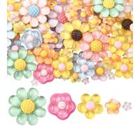 SOFPLATE 200Pcs 5 Styles Resin Flower Cabochons Transparent Flatback Charms 3D Colorful Floral Sunflowers Aesthetic Decoden Embellishments for Phone Case Hair Clips Art Jewellery DIY Craft Decoration