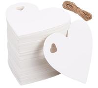 SOFPLATE 200Pcs Blank Heart Tags Craft Show Price Tags with Jute String Small White 6 x 6.5cm Paper Hanging Writable Display Pricing Name Labels for Wrapping Pricing Wedding Arts Crafts Decorations