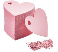 SOFPLATE 200Pcs Heart Paper Tag Pink Price Tag Labels with 20m/65.62 Feet Jute Cord Blank Hang Small Craft Price Hang Name Label Tags for Wrapping Gathering Labeling Wedding Christmas Decorations