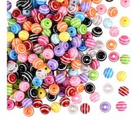 SOFPLATE 200Pcs Rainbow Resin Beads Striped Spacer Beads 8mm Small Colorful Round Ball Bubblegum Gumball Smooth Candy Acrylic Loose Spacers Accessories for Jewellery Making Bracelet Necklace DIY Craft