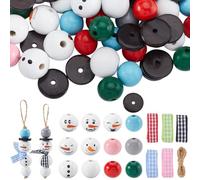 SOFPLATE 200Pcs Snowman Beads Christmas Wooden Beads Round Loose Farmhouse Craft Winter Wood Beads with Ribbon Jute Cord Jewelry Making Finding Kits for DIY Necklace Bracelets Christmas Home Decor