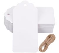 SOFPLATE 200Pcs White Paper Name Tags Price Tag Blank with Jute Cord Rectangle 4.5 x 9.5cm Hanging Display Merchandise Clothing Pricing Retail Sale Label for Clothes Pricing Arts Crafts Labeling Decor