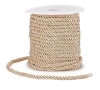 SOFPLATE 20M/21.87 Yards Twisted Cord Trim Braided Twist Rope 5mm Beige Polyester Decorative 3-Ply Silk Twine String Cording Graduation Honor Cords Thread for Home Decor Crafts Bag Upholstery Curtain