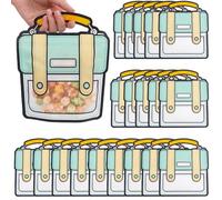 SOFPLATE 20Pcs 18x21cm Plastic Gift Bags Cartoon Backpack Goodie Bag Bulk Green Reusable Back to School Party Favor Bag Ziplock Seal Top Handle Candy Bags for Snack Sweets Packaging Christmas Weddings