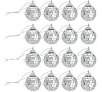 SOFPLATE 20Pcs 2.3x1.8 Inch Disco Ball Ornaments Mini Disco Balls Reflective Mirror Hanging Silver Christmas Tree Glass Ball Decorations with Rope for Wedding Party Dance Music Car Decoration Supplies