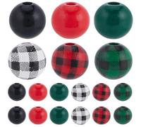 SOFPLATE 210Pcs Christmas Wood Beads 16mm Plaid Wood Bead Bulk Farmhouse Red Green Black Xmas Tree Buffalo Print Round Wooden Spacer Beads for Beading DIY Crafts Garland Holiday Party Hanging Decor