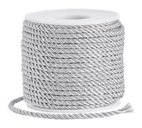 SOFPLATE 22 Yards/20M Decorative Rope Trim Twisted Cord Ribbon 3mm Silver 3-Ply Twist Cording Trim Thread Braided Ropes for Graduation Honor Cord Handfasting Home Decor Upholstery Curtain Tieback