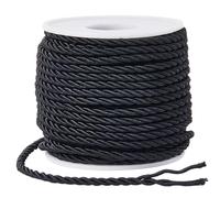 SOFPLATE 22 Yards/20M Twisted Cord Ribbon Decorative Rope Trim 3mm Black Polyester 3-Ply Silk Twine Twist Cording Thread Graduation Honor Cords for Home Decor Costume Crafting Bag Upholstery Curtain