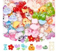 SOFPLATE 240Pcs 11 Styles Animal Cabochons Resin Charms Animals Bulk Flatback Transparent Cute Tiger Rabbit Lion Pig Bear Panda Flower Bows Cabochon for DIY Craft Jewelry Making Decor Embellishments