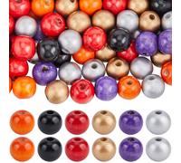 SOFPLATE 240Pcs Halloween Wood Beads 16mm Fall Wooden Beads Garland Craft Ornaments Round Loose Bead for jewellery Making Bead Assortments DIY Necklace Bracelets Crafts Party Home Supplies Decoration