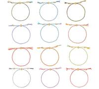 SOFPLATE 24Pcs 12 Colors Woven Wrap Friendship Bracelets Adjustable String Anklets Colorful Boho Polyester Soft Beaded Wrist Cord Strings Accessories for Bracelets Anklets Jewelry DIY Making Crafts