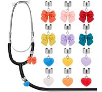 SOFPLATE 24Pcs 12 Styles Stethoscope Heart Charms Stethoscope Personalized Charm Colorful Resin Bow Aesthetic Adjustable Personalized ID Name Small Tags for Doctors Nurse Assistants Staff DIY Decor