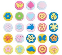 SOFPLATE 24Pcs 24 Styles Eva Painting Sponges Paint Stamper Kit 4CM Double Side Assorted Shapes Animals Flower Heart Snowflake Foam Art Drawing Tool Sponge Stampers for Learning DIY Craft Accessories