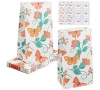 SOFPLATE 24Pcs 9.6 x 5.1 Inch Butterfly Party Bags Vintage Treat Bags with Stickers Paper White Rectangle Colorful Insect Flower Goodie Pouches for Birthday Party Favors Gift Present Packaging Decor