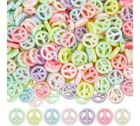 SOFPLATE 250Pcs Peace Sign Beads Bulk Hollow Acrylic Beads Carved Flat Round Random Opaque Colorful Candy Color Small Smooth Loose Spacers for Jewellery Making Bracelets Necklaces Keychains DIY Crafts