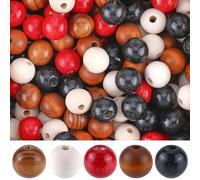 SOFPLATE 250Pcs Rustic Wood Beads 16mm Natural Wooden Bead Bulk Farmhouse Polished Painted Handmade Boho Wood Round Loose Beads for Bracelets jewellery Making Home Decor Earrings Necklaces DIY Crafts