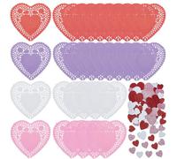 SOFPLATE 260Pcs Valentines Day Card Craft Kit 200 Heart Doilies 60 Foam Heart Stickers Self Adhesive Paper Colorful Glitter Decals Valentine Craft Gift Set for Wedding Party Favors Wrap DIY Decor