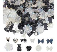 SOFPLATE 270Pcs 11 Styles Black Cabochons Assorted Resin Charms Bulk Flatback Bear Flat Round Flower Rose Goldfish Butterfly Heart Bowknot Cabochon for DIY Crafts Jewelry Making Decors Embellishments