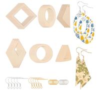 SOFPLATE 272Pcs 6 Shapes Unfinished Wooden Earrings DIY Wood Earrings Bohemian Circle Square Triangle Cutout Blank Pendant Charms with Jump Rings Ears Hooks Kit for Jewellery Making DIY Crafts Women
