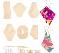 SOFPLATE 272Pcs 6 Shapes Wood Earrings Kit Unfinished Wooden Earrings Blank Boho Beach Rhombus Hollow Oval Blank Cutout Pendant Charms with Earwire Hooks Jump Rings for Jewellery Making DIY Crafts